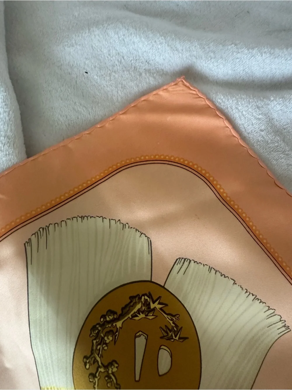 Hermes Peach and Gold Silk Scarf with Ornate Dragon Panels - Picture 6 of 16